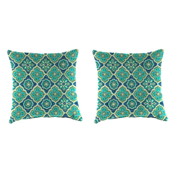 Jordan Manufacturing 18" x 18" Adonis Capri Teal Geometric Square Outdoor Throw Pillows (2 Pack)