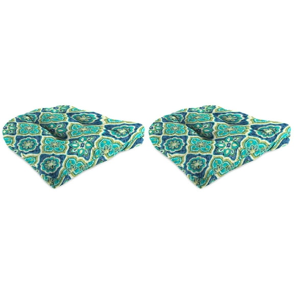 Jordan Manufacturing 18" x 18" Adonis Capri Teal Geometric Square Tufted Contoured Outdoor Wicker Seat Cushion (2 Pack)