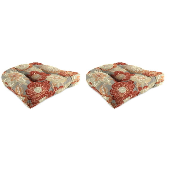 Jordan Manufacturing 18" x 18" Anita Scorn Grey Floral Square Tufted Contoured Outdoor Wicker Seat Cushion (2 Pack)