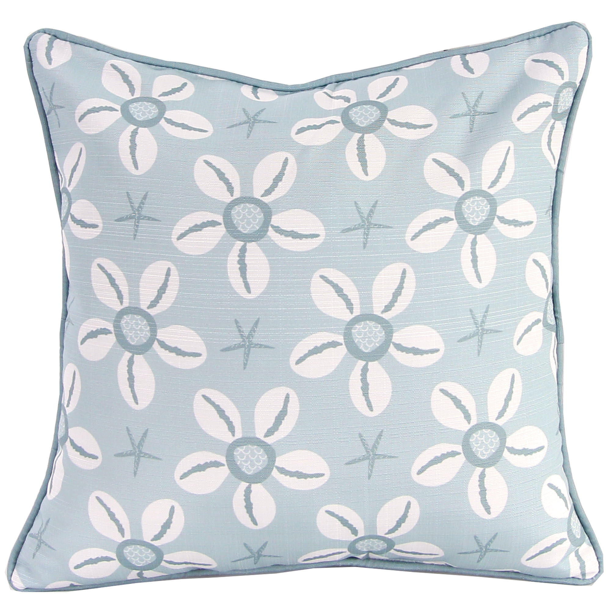 Jordan Manufacturing 18" x 18" Aqua and Cream Daisy Starfish Nautical Square Decorative Throw Pillow with Welt