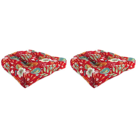 Jordan Manufacturing 18" x 18" Avianna Saxony Red Floral Square Tufted Contoured Outdoor Wicker Seat Cushion (2 Pack)