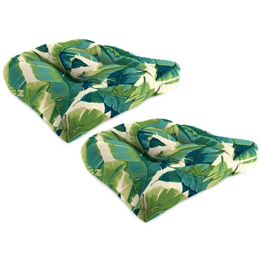 Jordan Manufacturing 18" x 18" Balmoral Opal Green Leaves Square Tufted Contoured Outdoor Wicker Seat Cushion (2 Pack)
