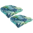 thumbnail image 1 of Jordan Manufacturing 18" x 18" Baloo Topaz Blue Leaves Square Tufted Contoured Outdoor Wicker Seat Cushion (2 Pack), 1 of 10