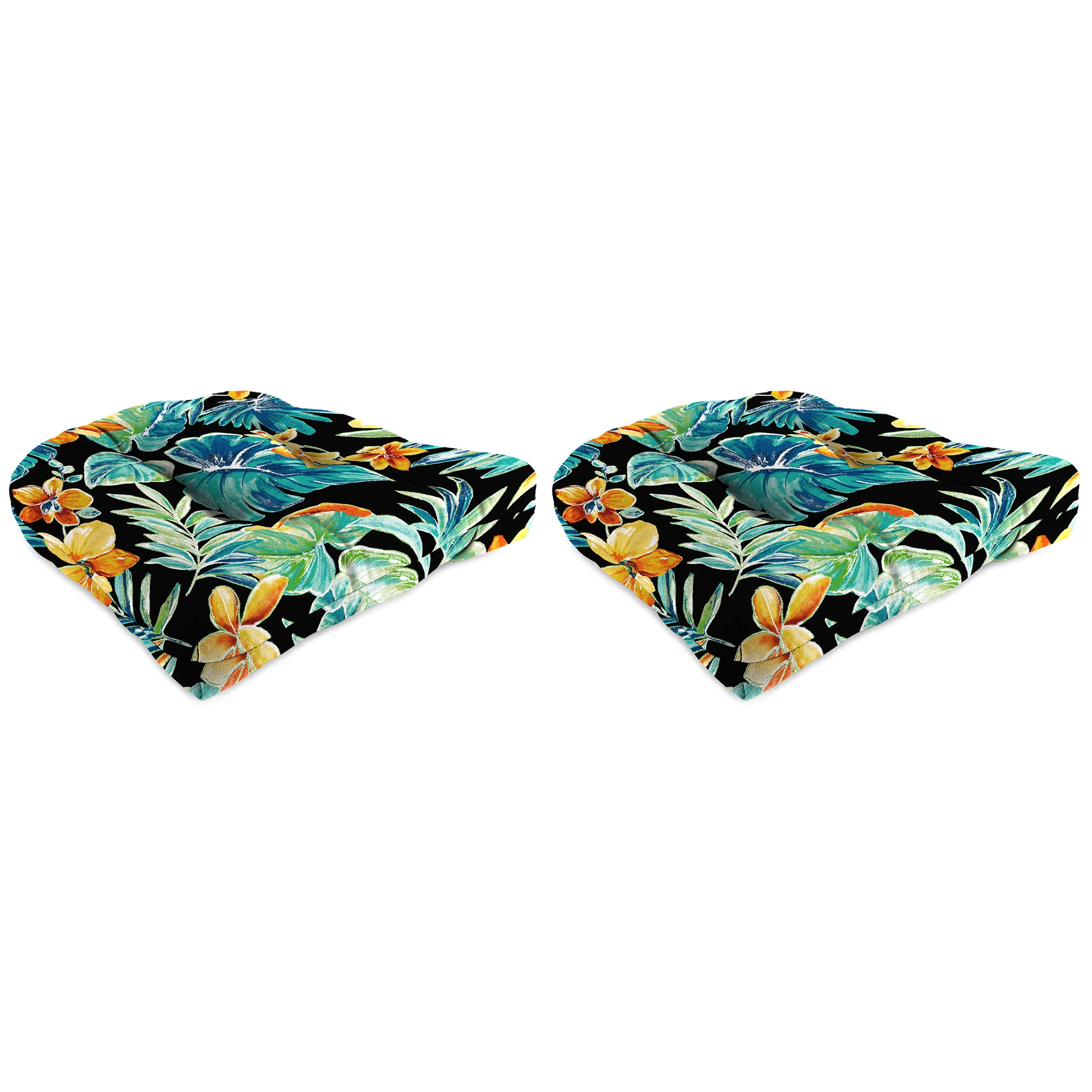 Jordan Manufacturing 18" x 18" Beachcrest Caviar Black Floral Square Tufted Contoured Outdoor Wicker Seat Cushion (2 Pack)