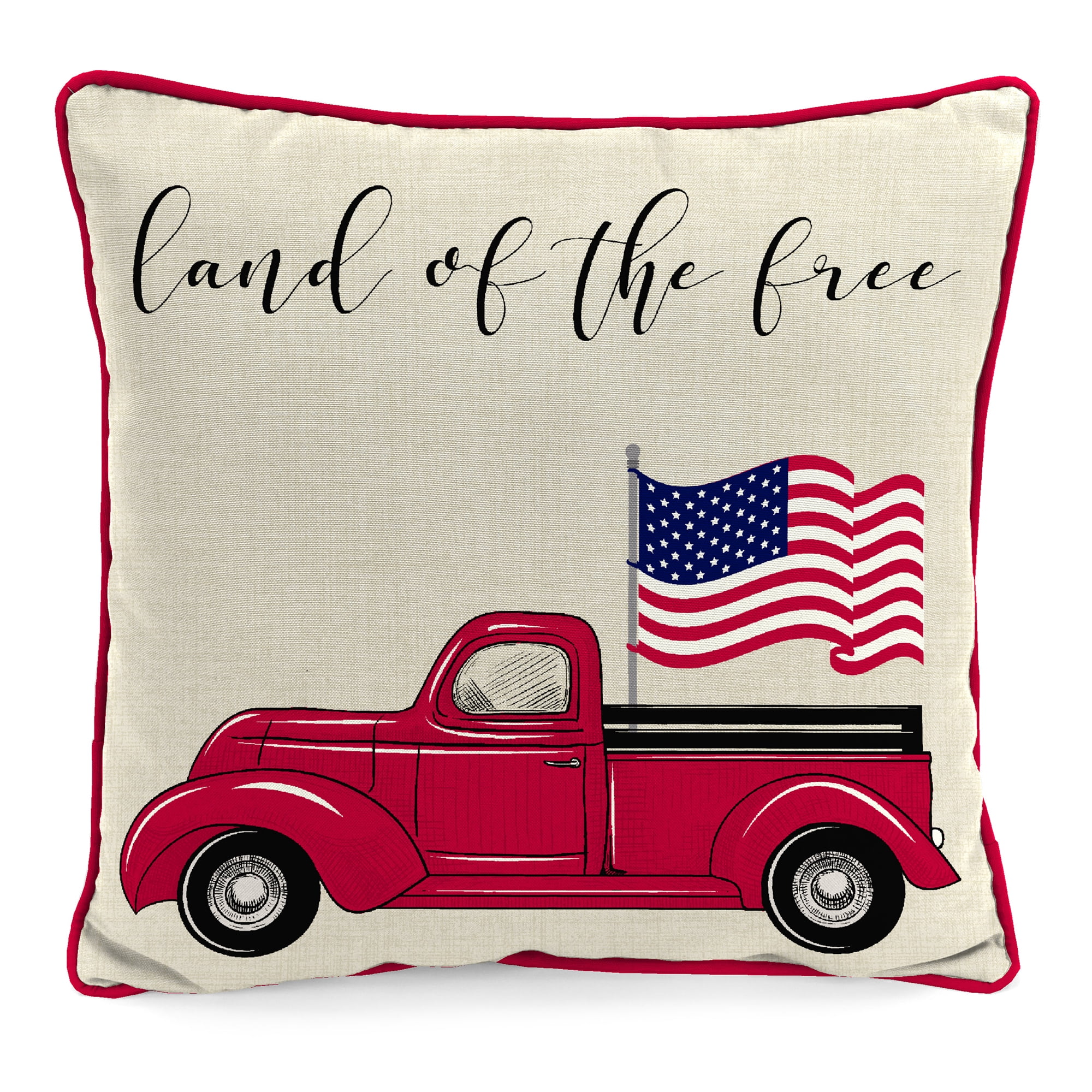 Jordan Manufacturing 18" x 18" Beige Land of the Free Flag Truck Outdoor Throw Pillow