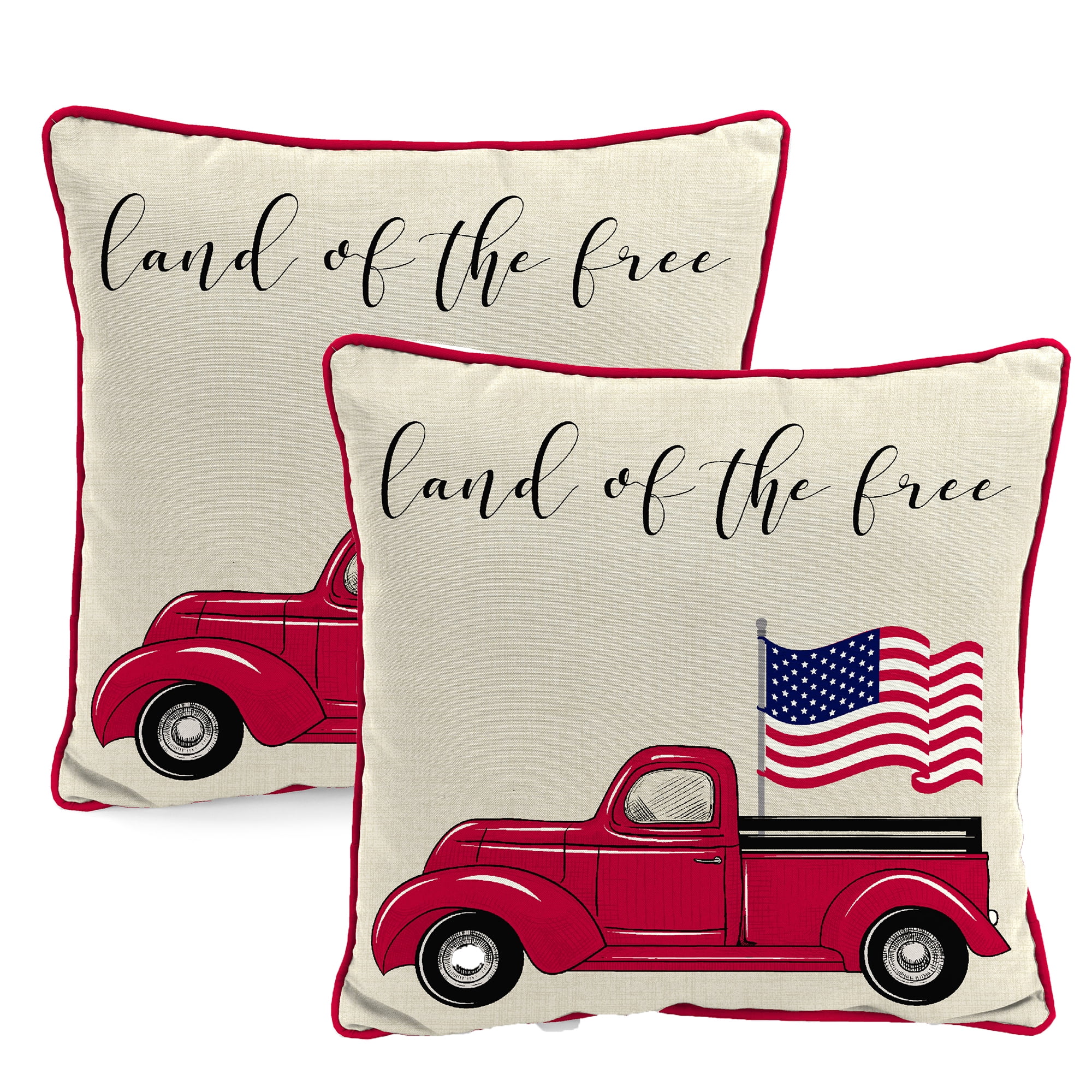 Jordan Manufacturing 18" x 18" Beige Land of the Free Truck Outdoor Throw Pillow (2-Pack)