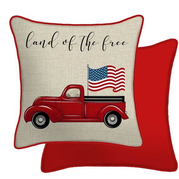 Jordan Manufacturing 18" x 18" Beige Land of the Free Truck Reversible Outdoor Throw Pillow (2-Pack)