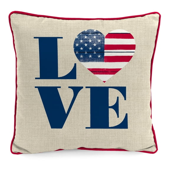 Jordan Manufacturing 18" x 18" Beige Love Outdoor Throw Pillow