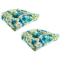 Jordan Manufacturing 18" x 18" Bettina Aqua Cream Floral Square Tufted Contoured Outdoor Wicker Seat Cushion (2 Pack)