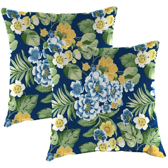 Jordan Manufacturing 18" x 18" Binessa Lapis Blue Floral Square Outdoor Throw Pillow (2 Pack)