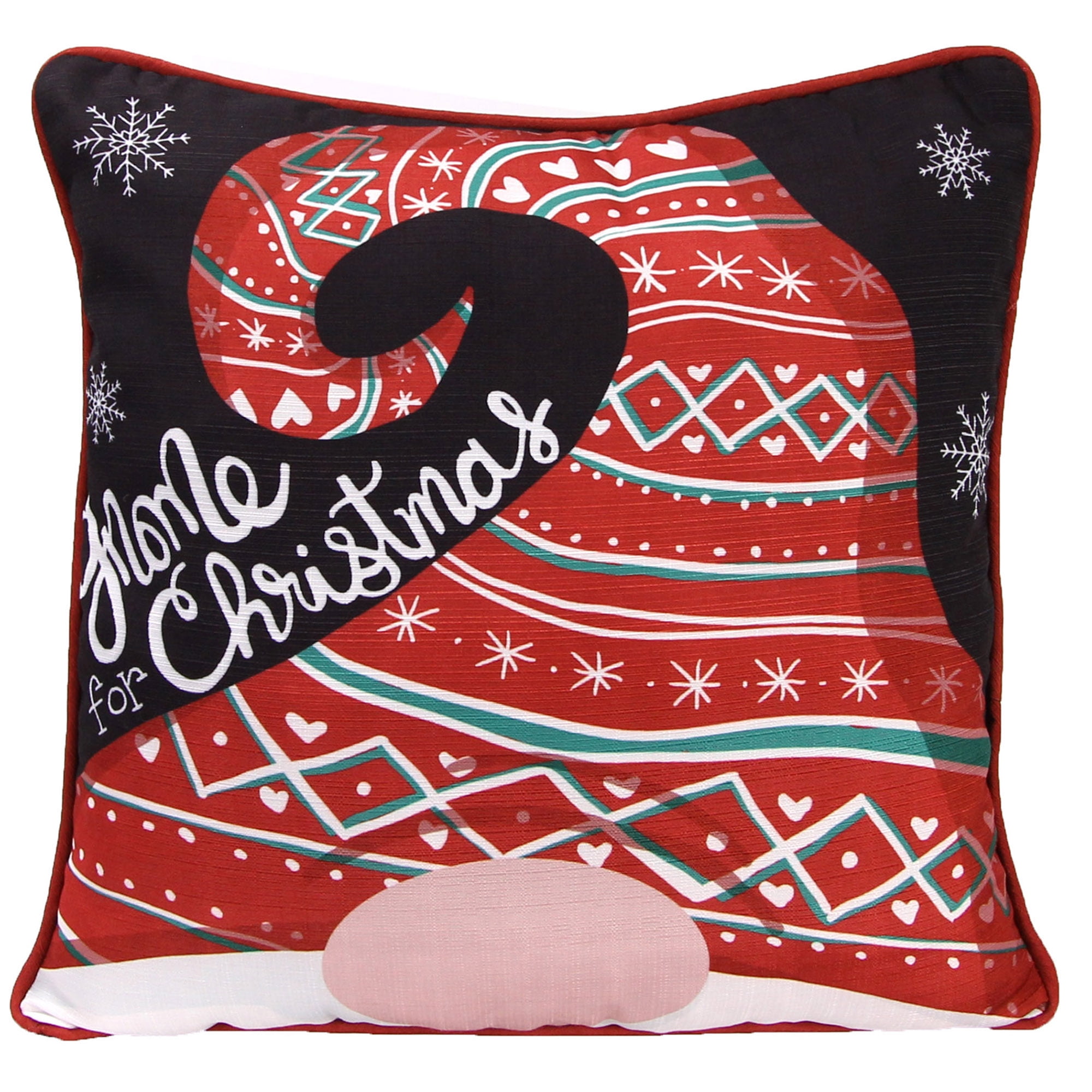 18" x 18" Black and Red Christmas Gnome Reversible Throw Pillow