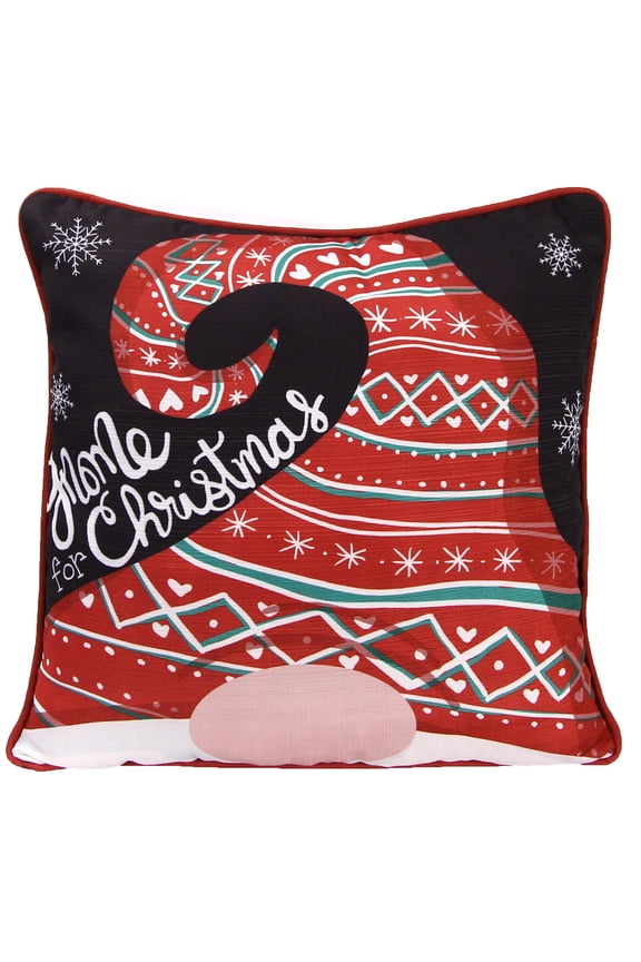 18" x 18" Black and Red Gnome for Christmas Square Reversible Decorative Throw Pillow with Welt