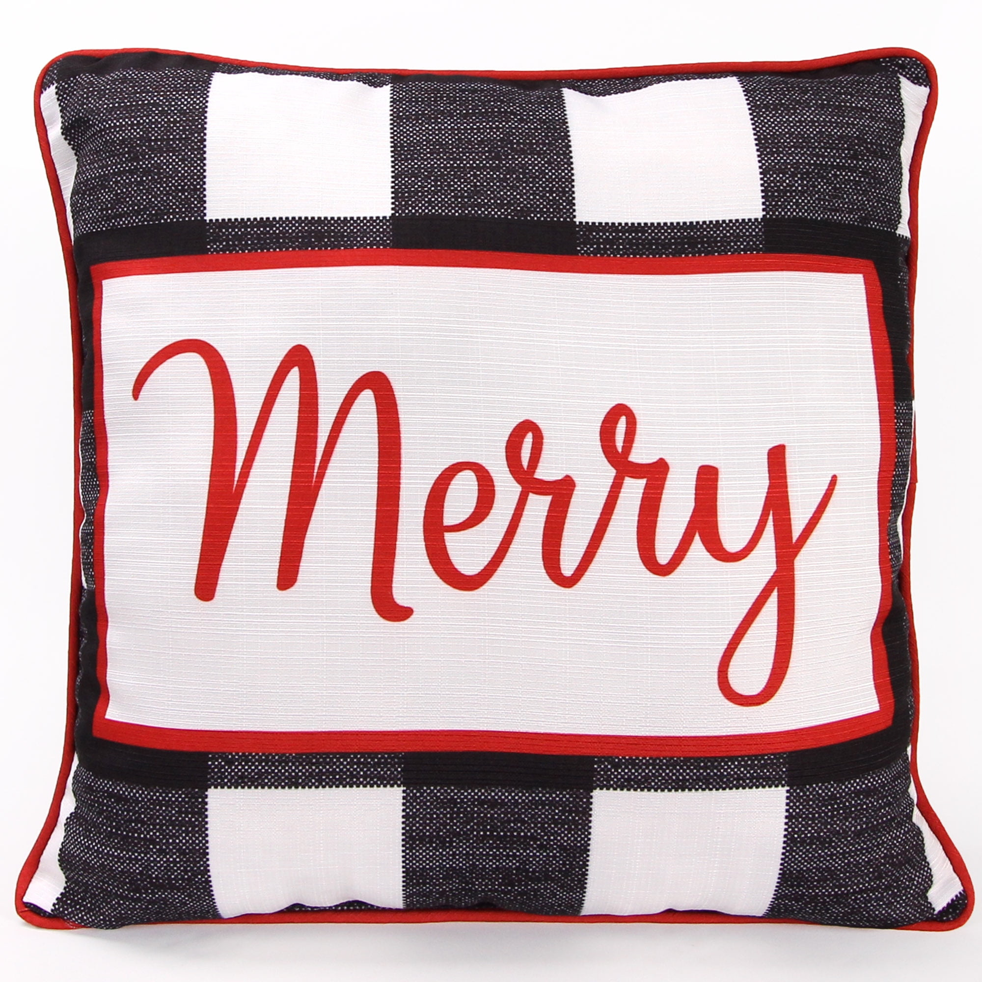 Jordan Manufacturing 18 x 18 Black and White Stripe Merry Christmas Square Reversible Decorative Throw Pillow with Welt Walmart