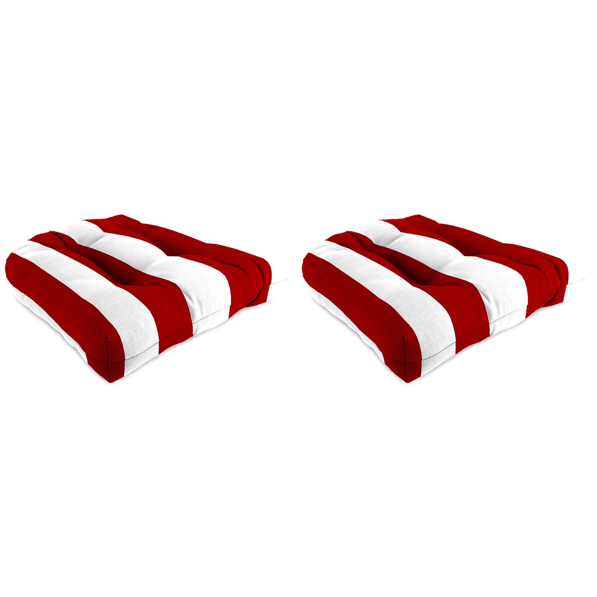 Jordan Manufacturing 18" x 18" Cabana Red Stripe Square Tufted Contoured Outdoor Wicker Seat Cushion (2 Pack)