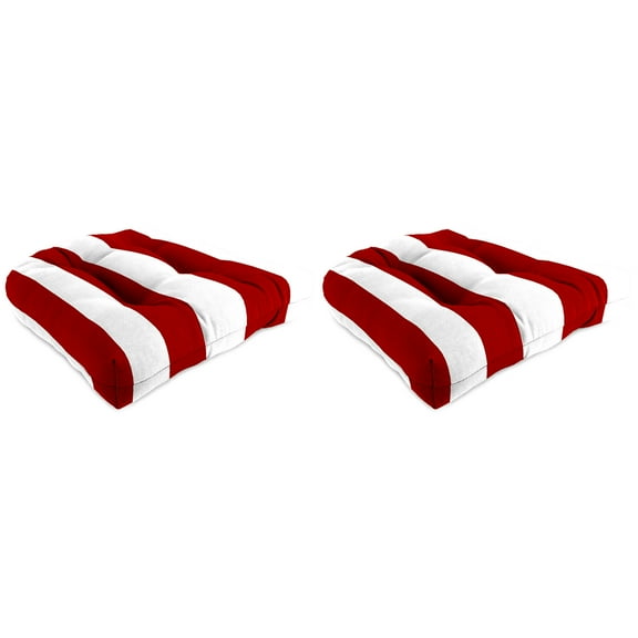 Jordan Manufacturing 18" x 18" Cabana Red Stripe Square Tufted Contoured Outdoor Wicker Seat Cushion (2 Pack)