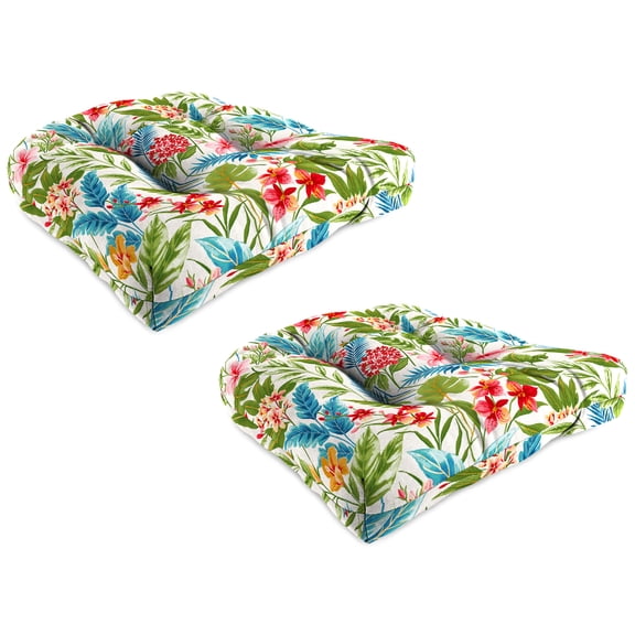 Jordan Manufacturing 18" x 18" Carena Multi White Floral Square Tufted Contoured Outdoor Wicker Seat Cushion (2 Pack)