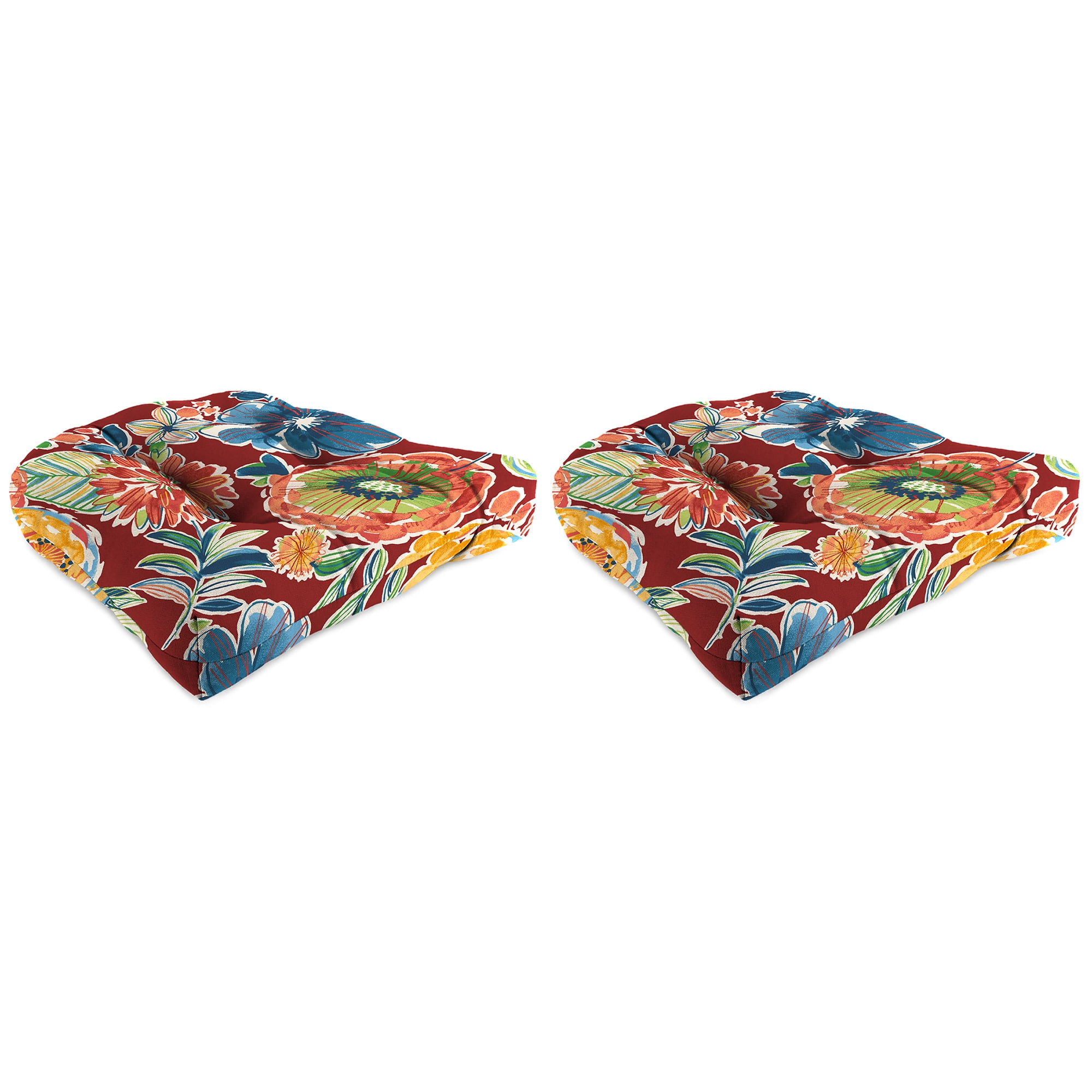 Jordan Manufacturing 18" x 18" Colsen Berry Red Floral Square Tufted Contoured Outdoor Wicker Seat Cushion (2 Pack)