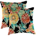 thumbnail image 1 of Jordan Manufacturing 18" x 18" Colsen Noir Black Floral Square Outdoor Throw Pillows (2 Pack), 1 of 6