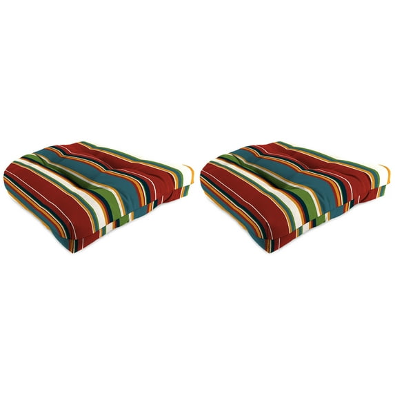 Jordan Manufacturing 18" x 18" Covert Sonoma Multicolor Stripe Square Tufted Contoured Outdoor Wicker Seat Cushion (2 Pack)