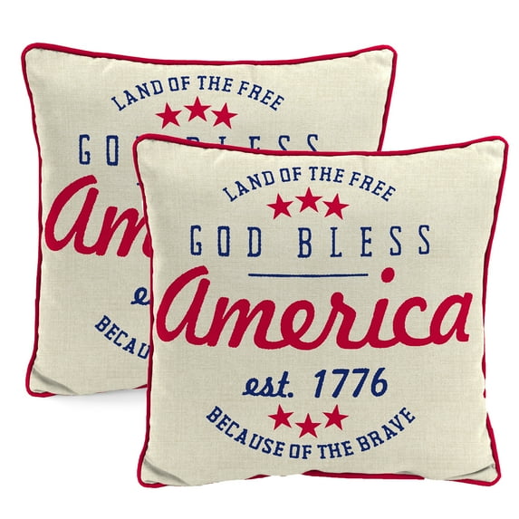 Jordan Manufacturing 18" x 18" Cream God Bless Outdoor Throw Pillow (2-Pack)