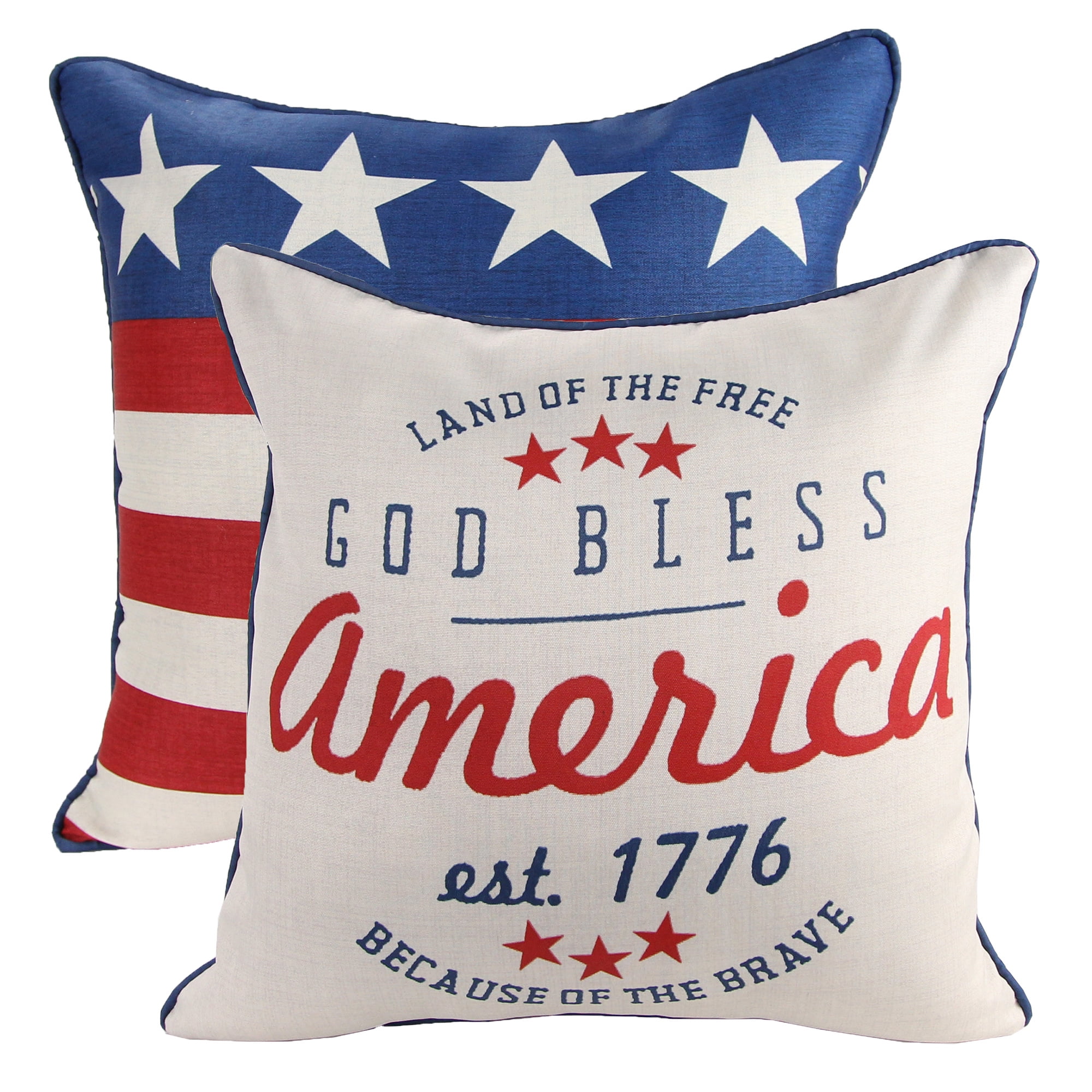 Jordan Manufacturing 18" x 18" Cream God Bless Reversible Outdoor Throw Pillow (2-Pack)