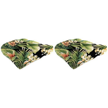 Jordan Manufacturing 18" x 18" Cypress Midnight Black Leaves Square Tufted Contoured Outdoor Wicker Seat Cushion (2 Pack)