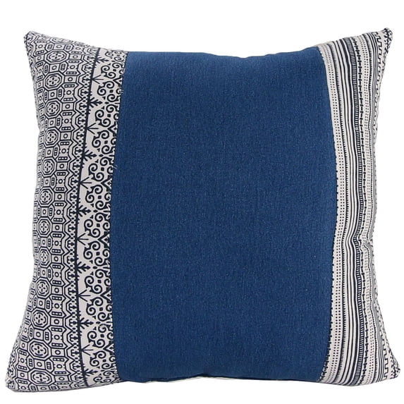 Jordan Manufacturing 18" x 18" Denim Blue and Cream Geometric Square Reversible Decorative Throw Pillow