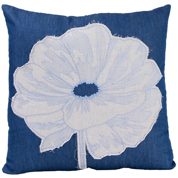 Jordan Manufacturing 18" x 18" Denim Blue and White Floral Square Reversible Decorative Throw Pillow