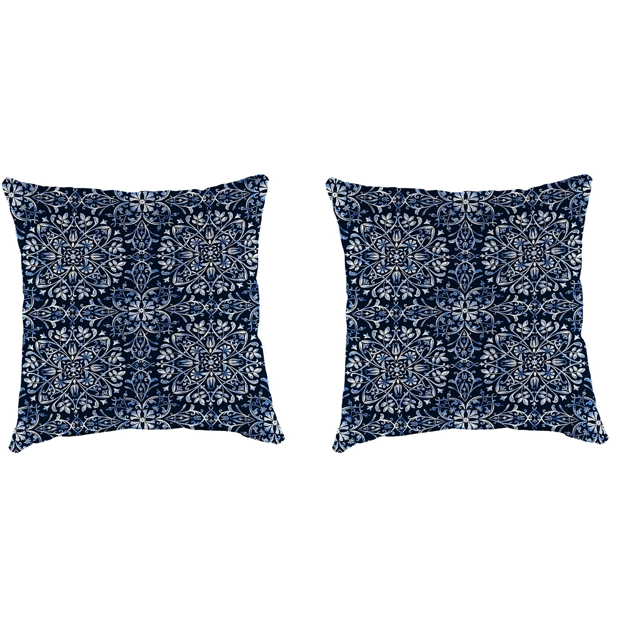 Jordan Manufacturing 18" x 18" Dresden Midnight Navy Damask Square Outdoor Throw Pillow (2 Pack)