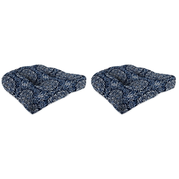 Jordan Manufacturing 18" x 18" Dresden Midnight Navy Damask Square Tufted Contoured Outdoor Wicker Seat Cushion (2 Pack)