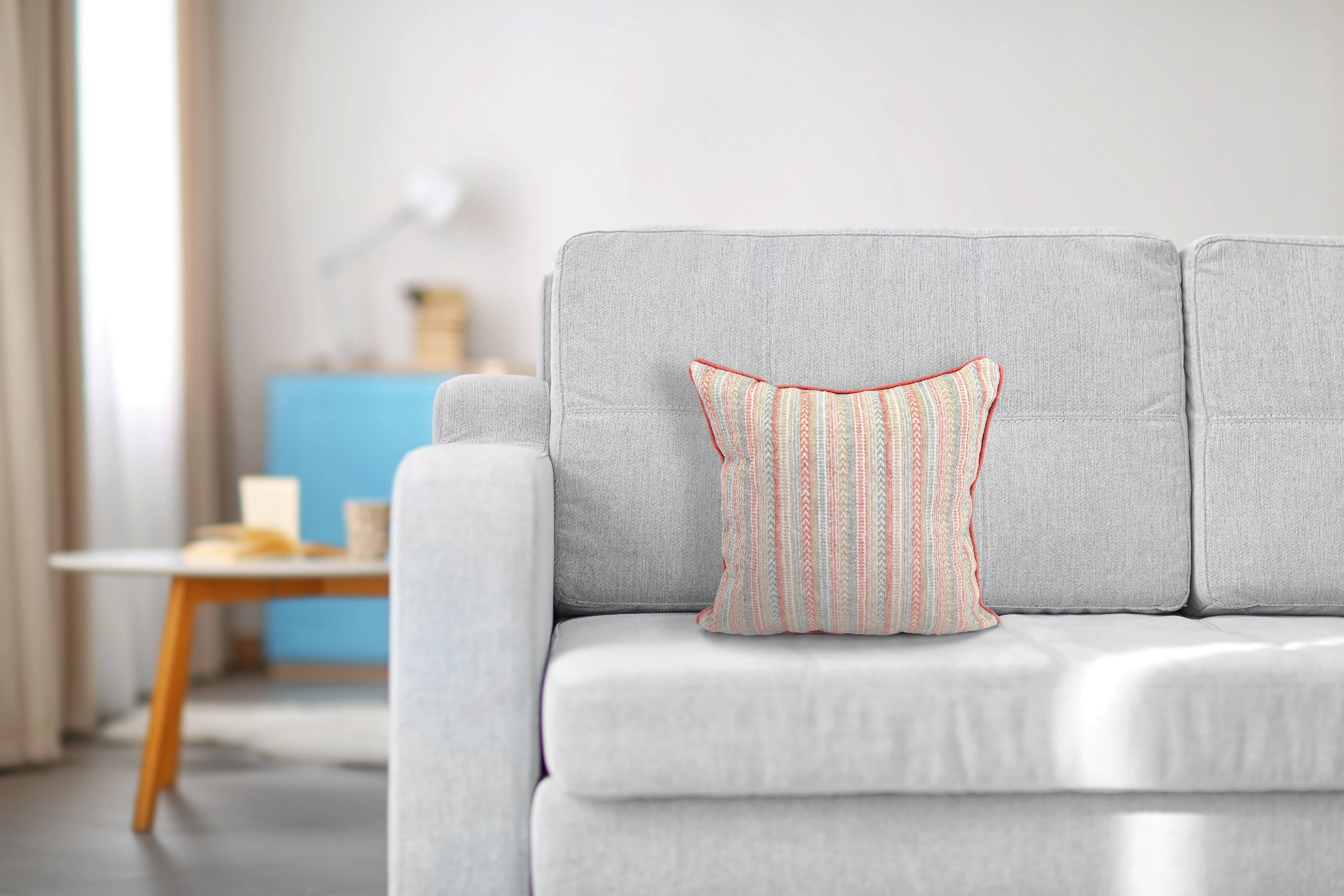 Jordan Manufacturing 18" x 18" Ellyn Coral, Light Blue and Sage Stripe Square Knife Edge Decorative Throw Pillow with Welt