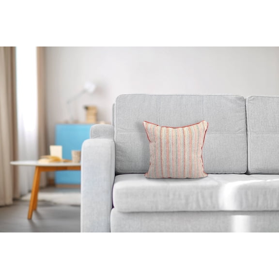 Jordan Manufacturing 18" x 18" Ellyn Coral, Light Blue and Sage Stripe Square Knife Edge Decorative Throw Pillow with Welt