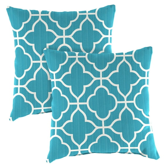Jordan Manufacturing 18" x 18" Fandango Alaskan Blue Quatrefoil Square Outdoor Throw Pillow (2 Pack)