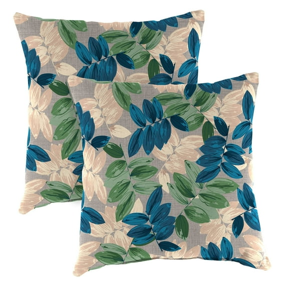 Jordan Manufacturing 18" x 18" Foliage Pebble Gray Leaves Square Outdoor Throw Pillow (2 Pack)