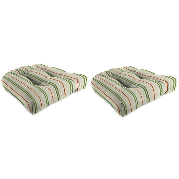 Jordan Manufacturing 18" x 18" Gallan Cedar Grey Stripe Square Tufted Contoured Outdoor Wicker Seat Cushion (2 Pack)