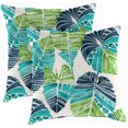 thumbnail image 1 of Jordan Manufacturing 18" x 18" Hixon Caribe Blue Leaves Square Outdoor Throw Pillow (2 Pack), 1 of 10