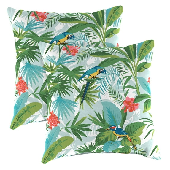 Jordan Manufacturing 18" x 18" Jabber Clover Multicolor Tropical Square Outdoor Throw Pillow (2 Pack)