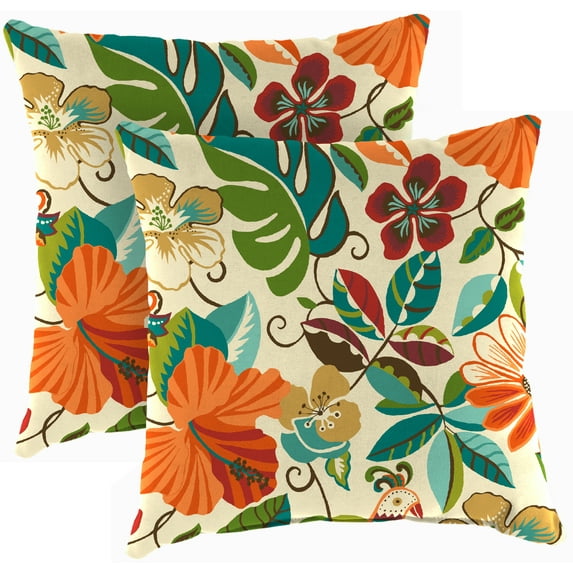 Jordan Manufacturing 18" x 18" Lensing Jungle Multicolor Floral Square Outdoor Throw Pillow (2 Pack)