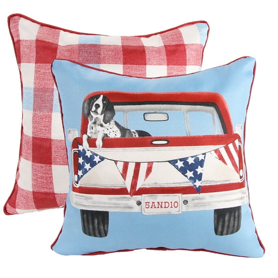 Jordan Manufacturing 18" x 18" Light Blue Patriotic Dog Reversible Outdoor Throw Pillow (2-Pack)