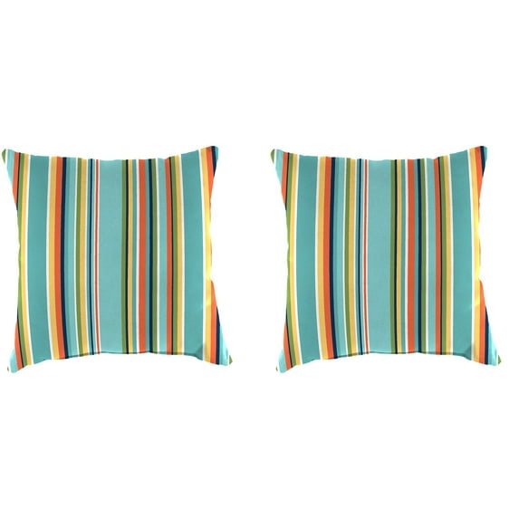 Jordan Manufacturing 18" x 18" Mamba Pelican Turquoise Stripe Square Outdoor Throw Pillow (2 Pack)