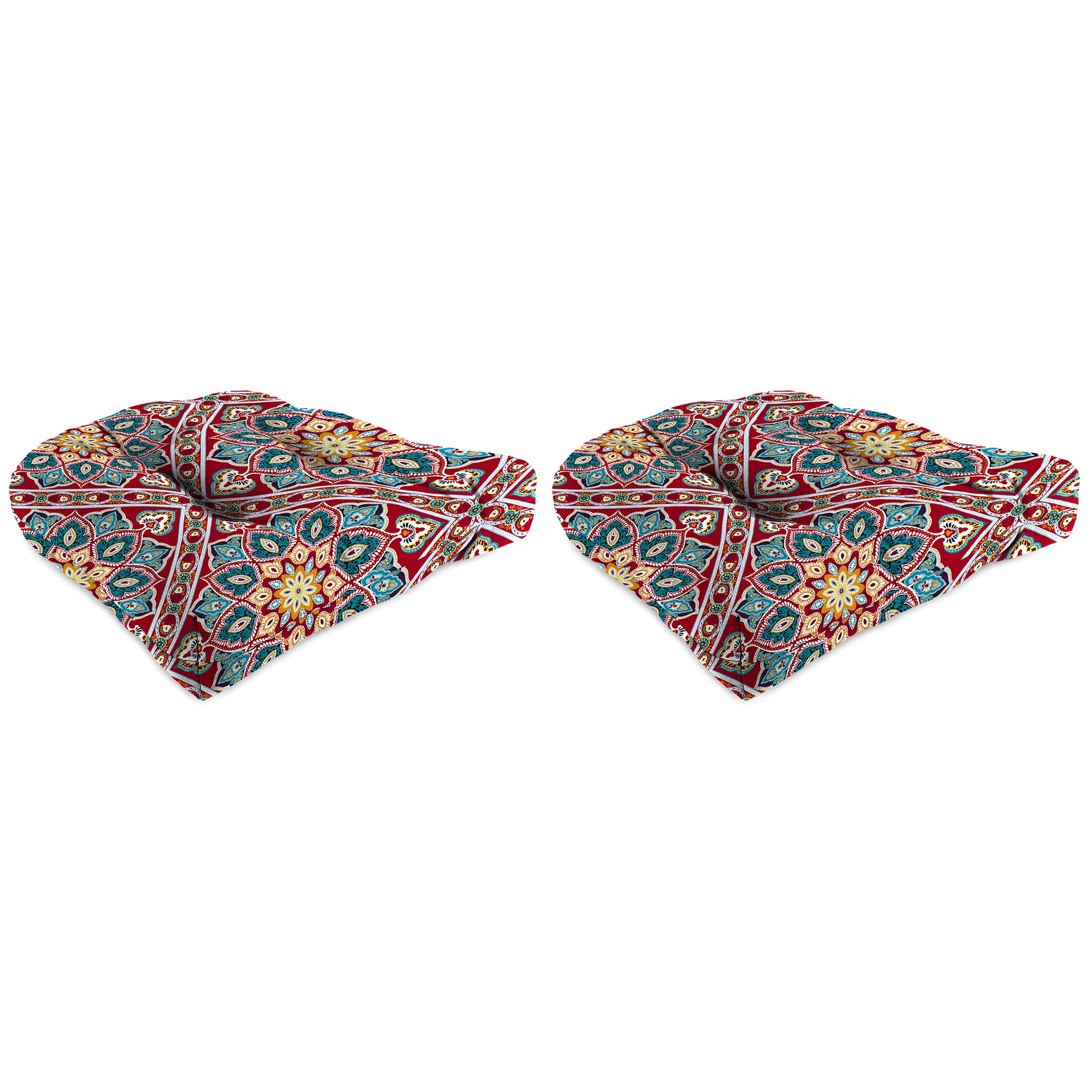 Jordan Manufacturing 18" x 18" Medlo Sonoma Multicolor Medallion Square Tufted Contoured Outdoor Wicker Seat Cushion (2 Pack)