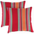 thumbnail image 1 of Jordan Manufacturing 18" x 18" Mulberry Red Stripe Square Outdoor Throw Pillow (2 Pack), 1 of 11