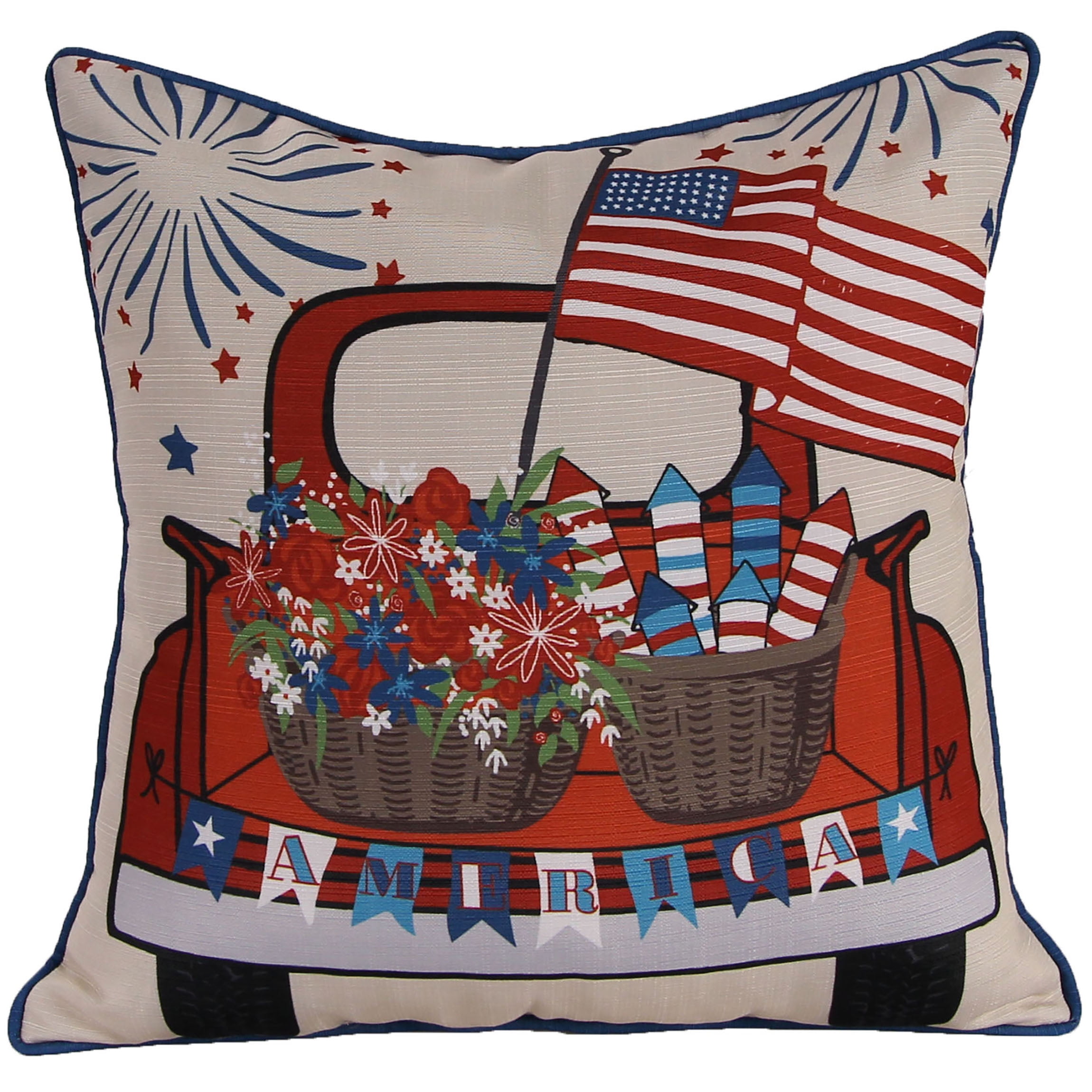 Jordan Manufacturing 18" x 18" Multicolor American Flag Truck Square Decorative Throw Pillow with Welt
