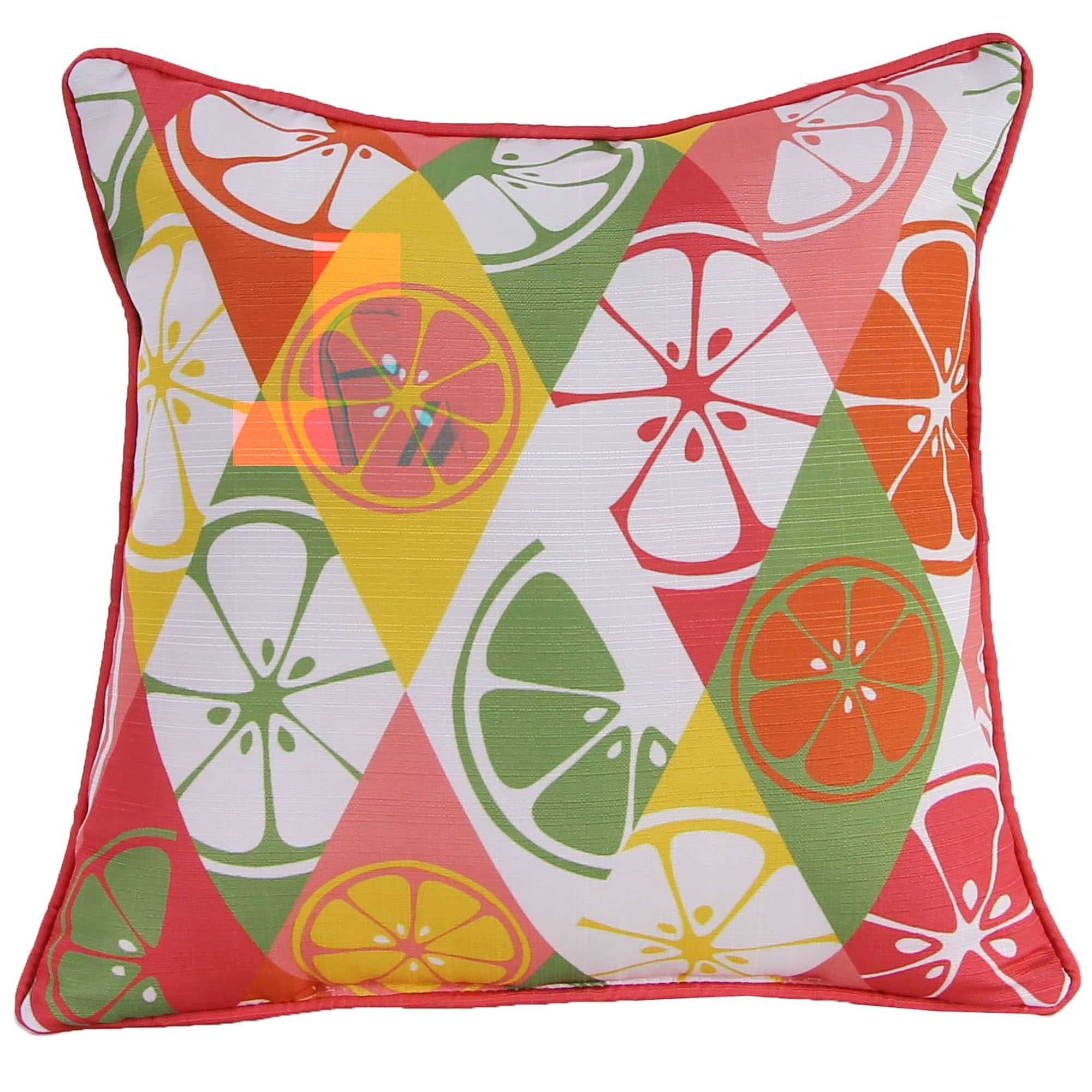 Jordan Manufacturing 18" x 18" Multicolor Citrus Diamond Square Decorative Throw Pillow with Welt