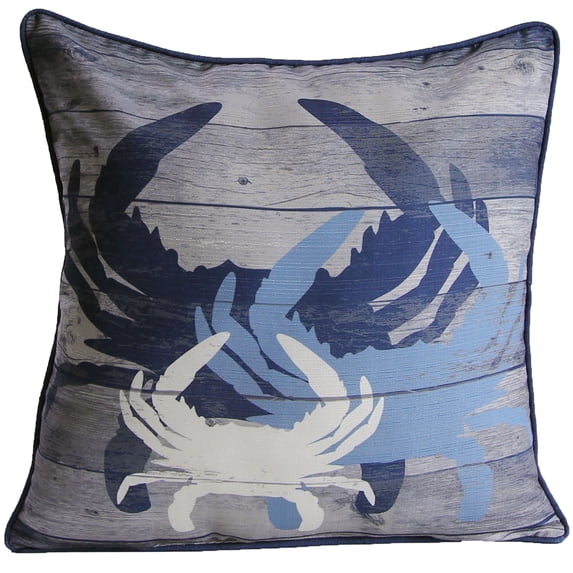 Jordan Manufacturing 18" x 18" Multicolor Crab Plank Nautical Square Decorative Throw Pillow with Welt