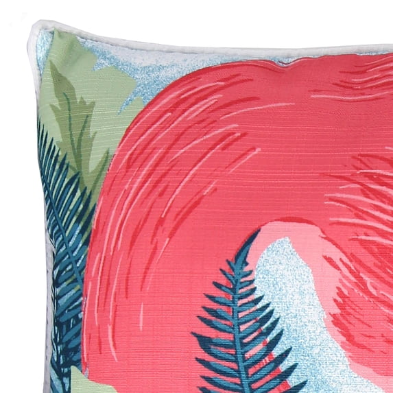 Jordan Manufacturing 18" x 18" Multicolor Flamingo Bird Leaves Square Reversible Decorative Throw Pillow with Welt