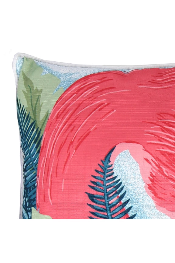 18" x 18" Multicolor Flamingo Bird Leaves Square Reversible Decorative Throw Pillow with Welt