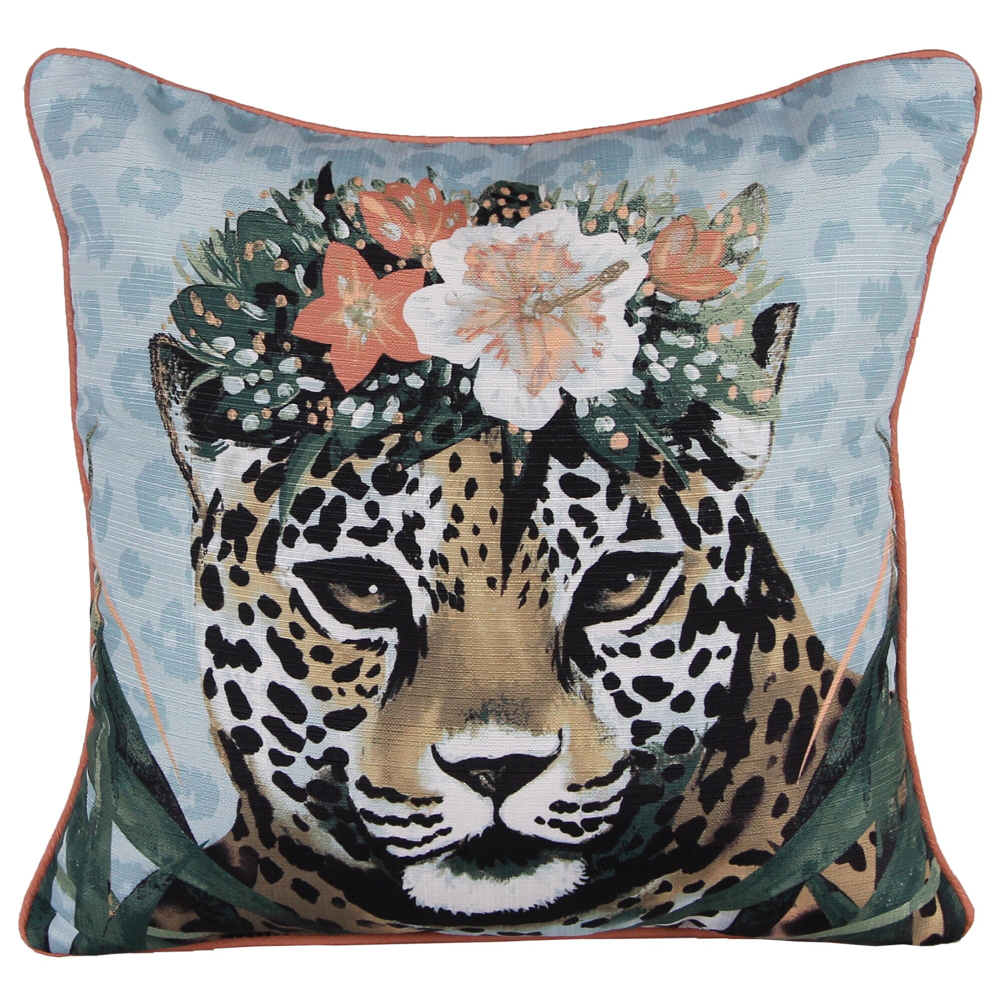 18" Square Multicolor Cheetah Flower Crown Throw Pillow