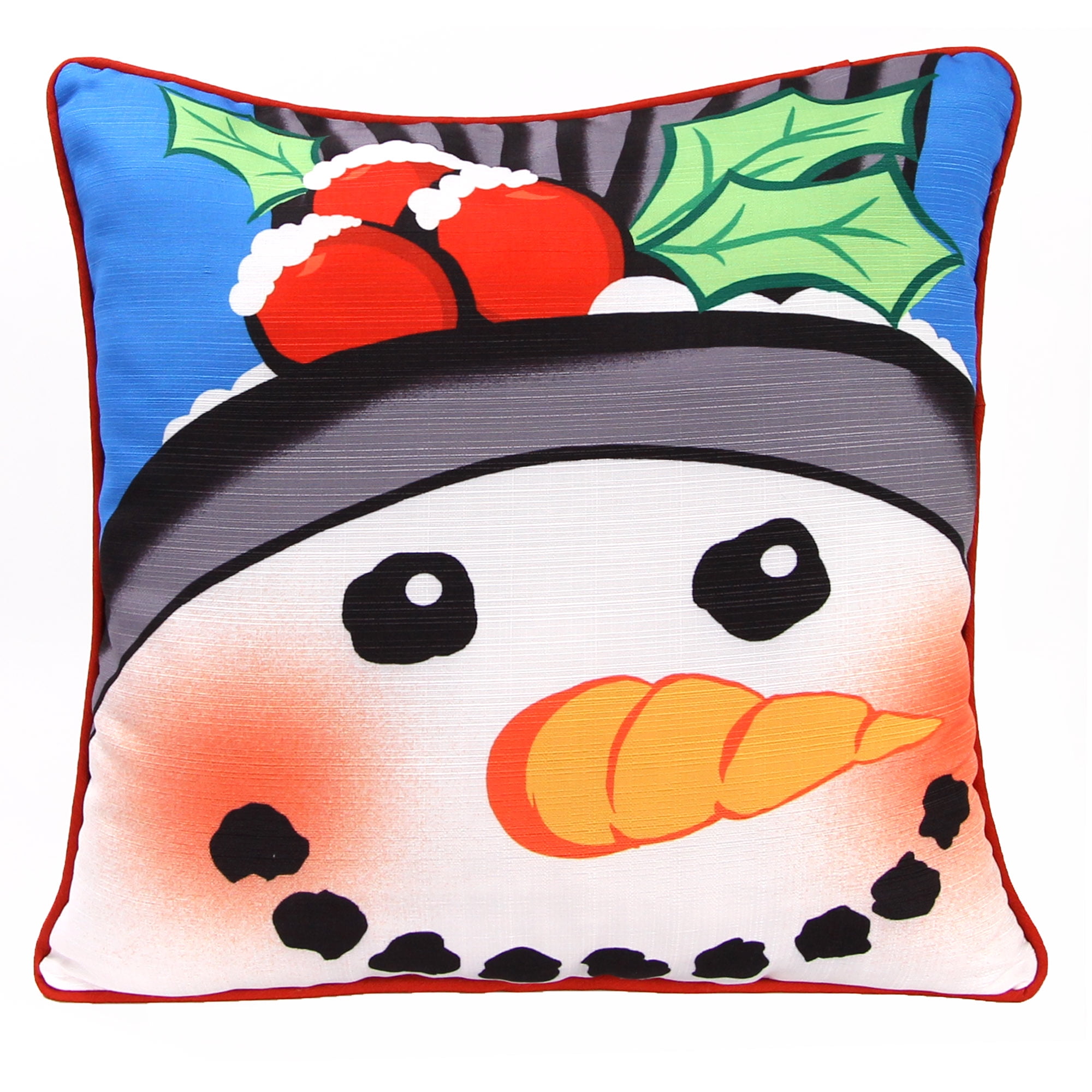 18" Multicolor Snowman Holly Holiday Throw Pillow