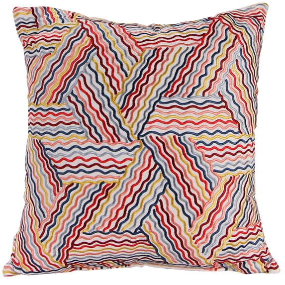 Jordan Manufacturing 18" x 18" Multicolor Wavy Stripe Square Reversible Decorative Throw Pillow with Embroidery Accent